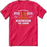 14 Jaar Legend T-Shirt | Goud - Wit | Grappig Verjaardag en Feest Cadeau Shirt | Dames - Heren - Unisex | Tshirt Kleding Kado | - Roze - XL