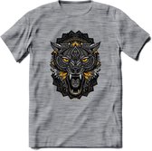 Wolf - Dieren Mandala T-Shirt | Geel | Grappig Verjaardag Zentangle Dierenkop Cadeau Shirt | Dames - Heren - Unisex | Wildlife Tshirt Kleding Kado | - Donker Grijs - Gemaleerd - L