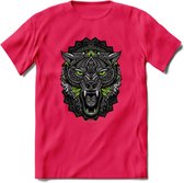 Wolf - Dieren Mandala T-Shirt | Groen | Grappig Verjaardag Zentangle Dierenkop Cadeau Shirt | Dames - Heren - Unisex | Wildlife Tshirt Kleding Kado | - Roze - L