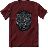 Wolf - Dieren Mandala T-Shirt | Blauw | Grappig Verjaardag Zentangle Dierenkop Cadeau Shirt | Dames - Heren - Unisex | Wildlife Tshirt Kleding Kado | - Burgundy - XL