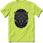 Wolf - Dieren Mandala T-Shirt | Donkerblauw | Grappig Verjaardag Zentangle Dierenkop Cadeau Shirt | Dames - Heren - Unisex | Wildlife Tshirt Kleding Kado | - Groen - S
