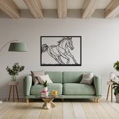 Paard rennen op weide - metalen kunst aan de muur, multicolor wanddecoratie- metalen dierendecor - muur opknoping -paard metalen decor (98x72 cm / 39x28 inch)