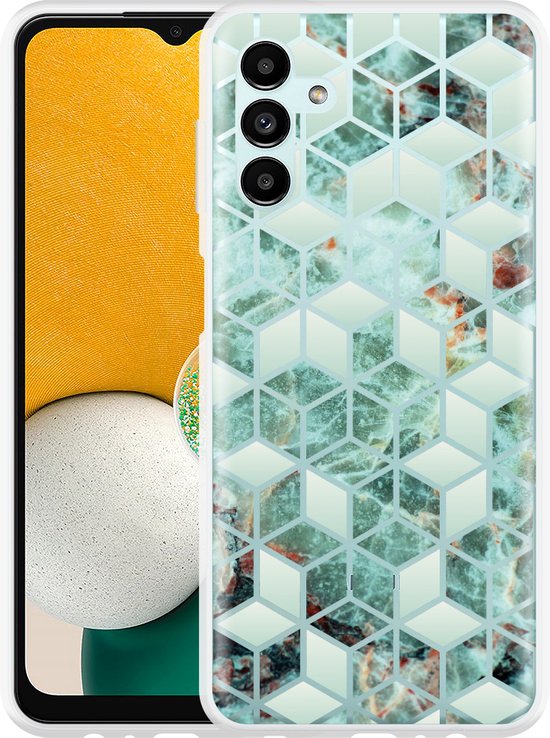 Foto: Hoesje geschikt voor samsung galaxy a13 groen hexagon marmer