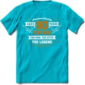 90 Jaar Legend T-Shirt | Goud - Wit | Grappig Verjaardag en Feest Cadeau Shirt | Dames - Heren - Unisex | Tshirt Kleding Kado | - Blauw - L