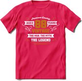 88 Jaar Legend T-Shirt | Goud - Wit | Grappig Verjaardag en Feest Cadeau Shirt | Dames - Heren - Unisex | Tshirt Kleding Kado | - Roze - L