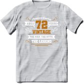 72 Jaar Legend T-Shirt | Goud - Wit | Grappig Verjaardag en Feest Cadeau Shirt | Dames - Heren - Unisex | Tshirt Kleding Kado | - Licht Grijs - Gemaleerd - L