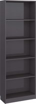 Decoways - Boekenkast 5 schappen 60x24x175 cm spaanplaat hoogglans grijs