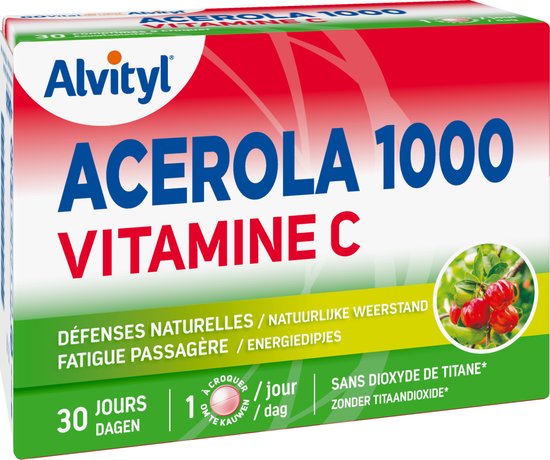 Alvityl - Acerola 1000 kauwtabletten, kersensmaak - Acerola 1000 Vitamine C - Vanaf 12 jaar - 30 tabletten
