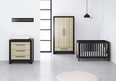 Cabino Babykamer Oklahoma - Babybed & Commode & Kledingkast - Verstelbare bodem - Zwart/Eiken