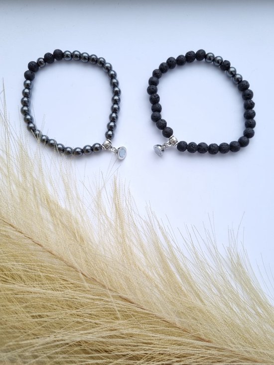 Lot de deux bracelets à perles rondes en pierre naturelle pour homme et  femme