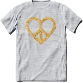 Valentijn Goud Hart T-Shirt | Grappig Valentijnsdag Cadeautje voor Hem en Haar | Dames - Heren - Unisex | Kleding Cadeau | - Licht Grijs - Gemaleerd - XL