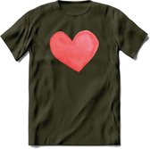 Valentijn Pastel waterverf Hart T-Shirt | Grappig Valentijnsdag Cadeautje voor Hem en Haar | Dames - Heren - Unisex | Kleding Cadeau | - Leger Groen - XXL