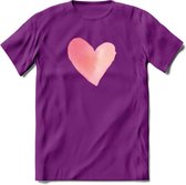 Valentijn Pastel waterverf Hart T-Shirt | Grappig Valentijnsdag Cadeautje voor Hem en Haar | Dames - Heren - Unisex | Kleding Cadeau | - Paars - S