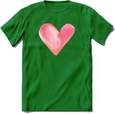 Valentijn Pastel waterverf Hart T-Shirt | Grappig Valentijnsdag Cadeautje voor Hem en Haar | Dames - Heren - Unisex | Kleding Cadeau | - Donker Groen - S