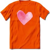 Valentijn Pastel waterverf Hart T-Shirt | Grappig Valentijnsdag Cadeautje voor Hem en Haar | Dames - Heren - Unisex | Kleding Cadeau | - Oranje - XL