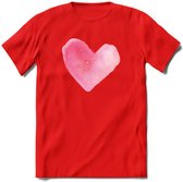 Valentijn Pastel waterverf Hart T-Shirt | Grappig Valentijnsdag Cadeautje voor Hem en Haar | Dames - Heren - Unisex | Kleding Cadeau | - Rood - 3XL