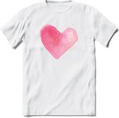 Valentijn Pastel waterverf Hart T-Shirt | Grappig Valentijnsdag Cadeautje voor Hem en Haar | Dames - Heren - Unisex | Kleding Cadeau | - Wit - XL