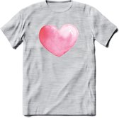 Valentijn Pastel waterverf Hart T-Shirt | Grappig Valentijnsdag Cadeautje voor Hem en Haar | Dames - Heren - Unisex | Kleding Cadeau | - Licht Grijs - Gemaleerd - 3XL