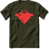 Valentijn Hart T-Shirt | Grappig Valentijnsdag Cadeautje voor Hem en Haar | Dames - Heren - Unisex | Kleding Cadeau | - Leger Groen - M