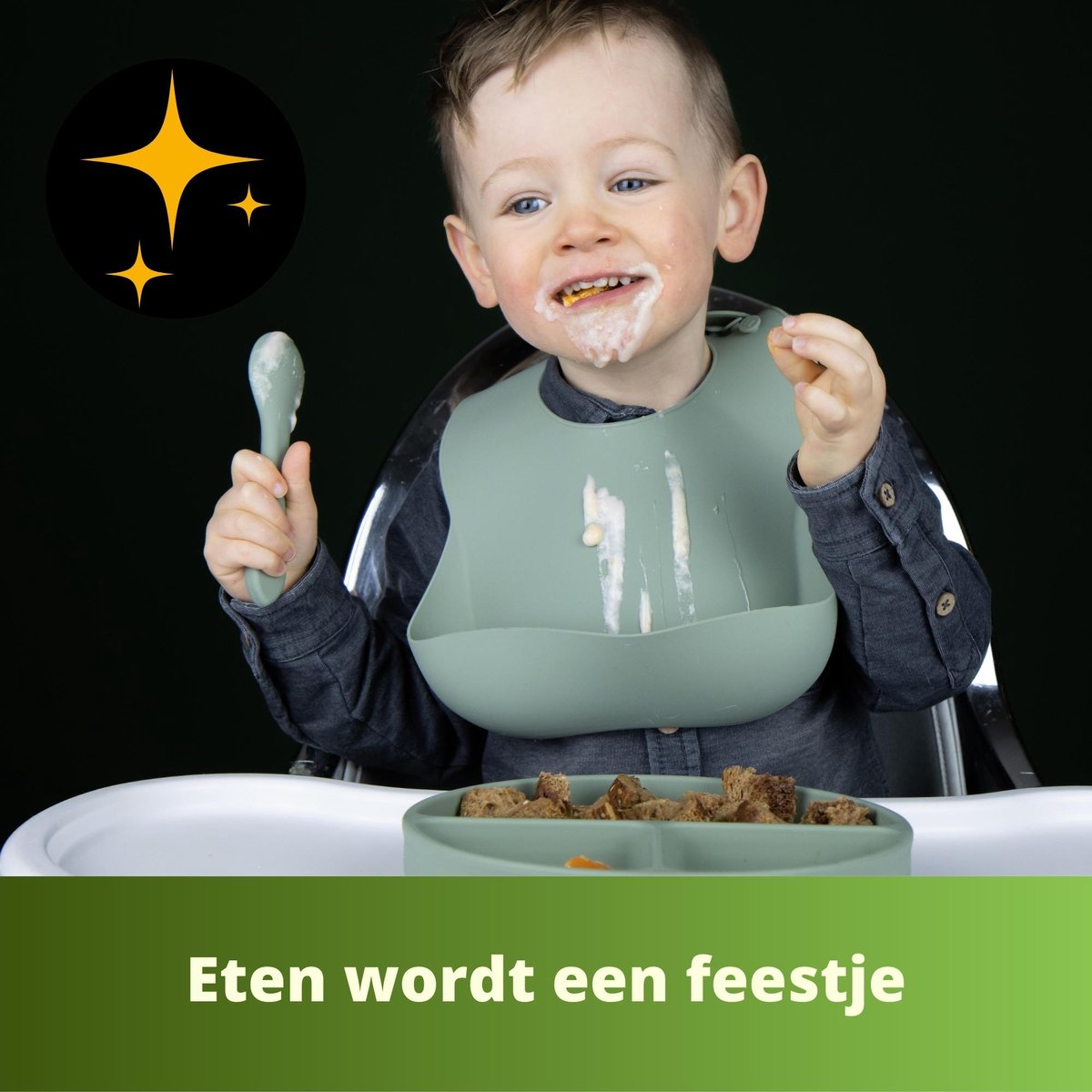 Set vaisselle bébé / bambin / enfant Ik Ben Zo Mooi - vert sauge Vert -  Siliconen 