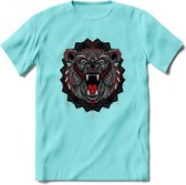 Beer - Dieren Mandala T-Shirt | Rood | Grappig Verjaardag Zentangle Dierenkop Cadeau Shirt | Dames - Heren - Unisex | Wildlife Tshirt Kleding Kado | - Licht Blauw - L