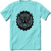 Beer - Dieren Mandala T-Shirt | Lichtblauw | Grappig Verjaardag Zentangle Dierenkop Cadeau Shirt | Dames - Heren - Unisex | Wildlife Tshirt Kleding Kado | - Licht Blauw - XL