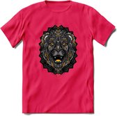 Leeuw - Dieren Mandala T-Shirt | Geel | Grappig Verjaardag Zentangle Dierenkop Cadeau Shirt | Dames - Heren - Unisex | Wildlife Tshirt Kleding Kado | - Roze - L