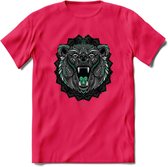 Beer - Dieren Mandala T-Shirt | Aqua | Grappig Verjaardag Zentangle Dierenkop Cadeau Shirt | Dames - Heren - Unisex | Wildlife Tshirt Kleding Kado | - Roze - XXL