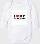 Baby Rompertje met tekst 'Labrador 2' | Lange mouw l | wit zwart | maat 62/68 | cadeau | Kraamcadeau | Kraamkado