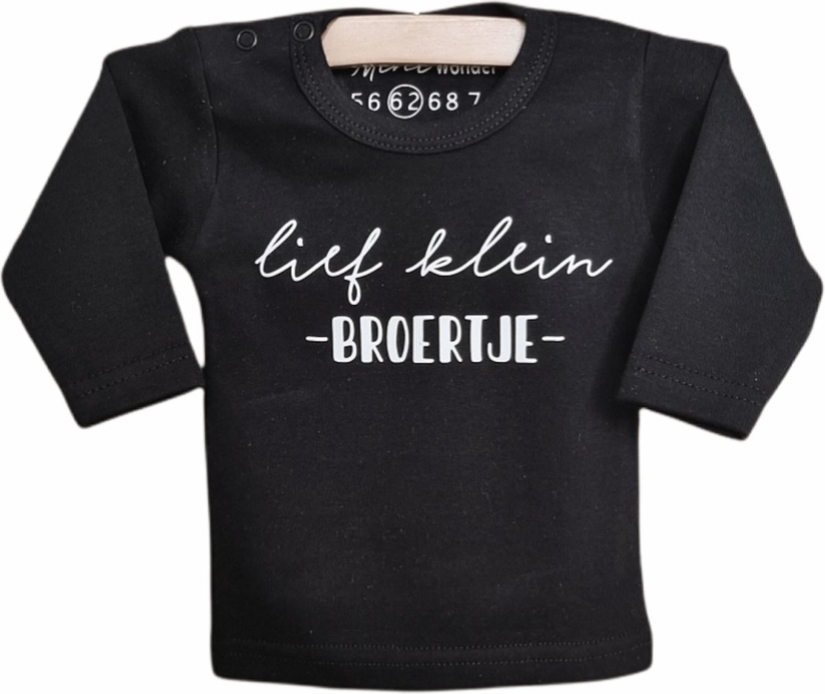 Miniwonder shirt - lief klein broertje - zwart met witte opdruk - lange mouw - maat 68