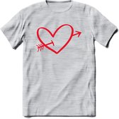 Valentijn Hart T-Shirt | Grappig Valentijnsdag Cadeautje voor Hem en Haar | Dames - Heren - Unisex | Kleding Cadeau | - Licht Grijs - Gemaleerd - XXL