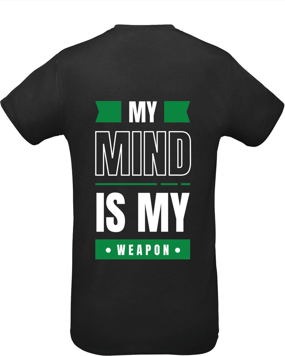 Huurdies Sportshirt | My mind is my weapon | maat S | Bedrukkingskleur groen| shirt zwart