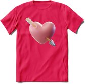 Valentijn Hart met pijl T-Shirt | Grappig Valentijnsdag Cadeautje voor Hem en Haar | Dames - Heren - Unisex | Kleding Cadeau | - Roze - L