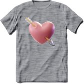 Valentijn Hart met pijl T-Shirt | Grappig Valentijnsdag Cadeautje voor Hem en Haar | Dames - Heren - Unisex | Kleding Cadeau | - Donker Grijs - Gemaleerd - XXL