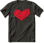 Valentijn Hart T-Shirt | Grappig Valentijnsdag Cadeautje voor Hem en Haar | Dames - Heren - Unisex | Kleding Cadeau | - Donker Grijs - M