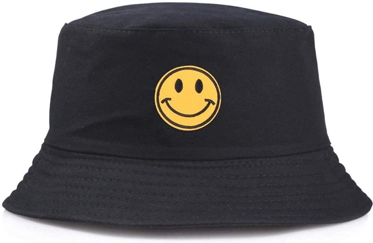 Bucket Hat - Smiley -  Zonnehoed - Heren/Dames - Zwart - Merkloos