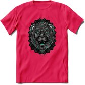 Leeuw - Dieren Mandala T-Shirt | Aqua | Grappig Verjaardag Zentangle Dierenkop Cadeau Shirt | Dames - Heren - Unisex | Wildlife Tshirt Kleding Kado | - Roze - S