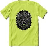 Leeuw - Dieren Mandala T-Shirt | Groen | Grappig Verjaardag Zentangle Dierenkop Cadeau Shirt | Dames - Heren - Unisex | Wildlife Tshirt Kleding Kado | - Groen - S