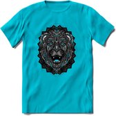 Leeuw - Dieren Mandala T-Shirt | Lichtblauw | Grappig Verjaardag Zentangle Dierenkop Cadeau Shirt | Dames - Heren - Unisex | Wildlife Tshirt Kleding Kado | - Blauw - M