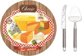 Serveerplank-Cheese-Kaas-rond 32 cm-met kaasmes/kaasschaaf