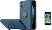 Apple iPhone 11 Back Cover | Telefoonhoesje | Ring Houder | Blauw + 1x Screenprotector