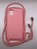 Hoogwaardige Siliconen Backcover met Koord - Geschikt voor iPhone 11 - Premium Kwaliteit TPU Siliconen Hoesje - Roze (Past Alleen iPhone 11)