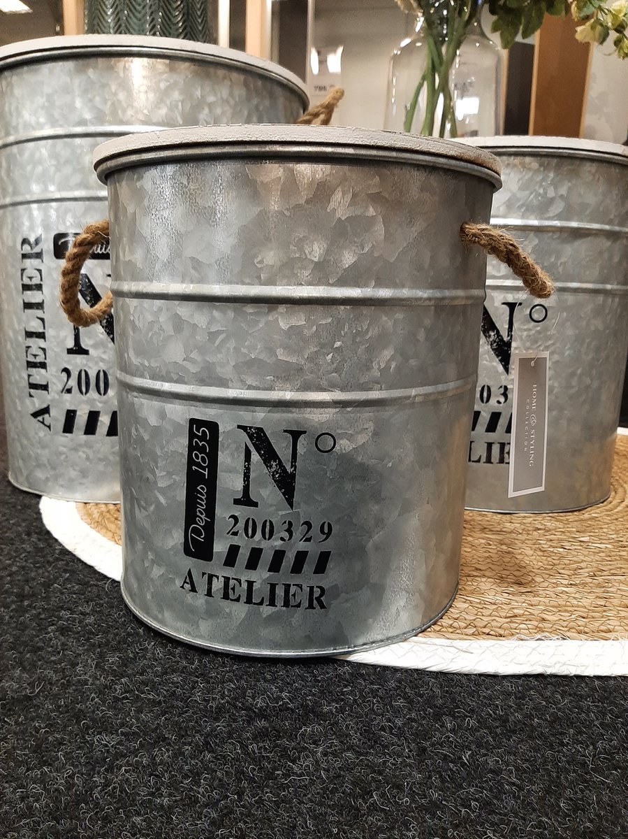 H&S - Collection - 3-delige - Opbergboxenset - met - touw - zink