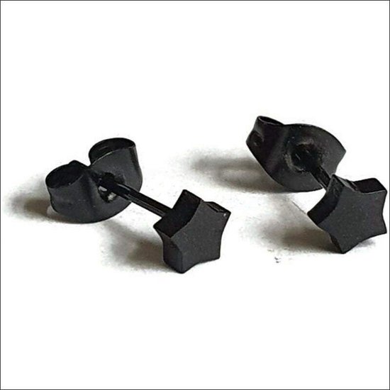 Aramat jewels ® - Zweerknopjes ster oorbellen 6mm staal zwart