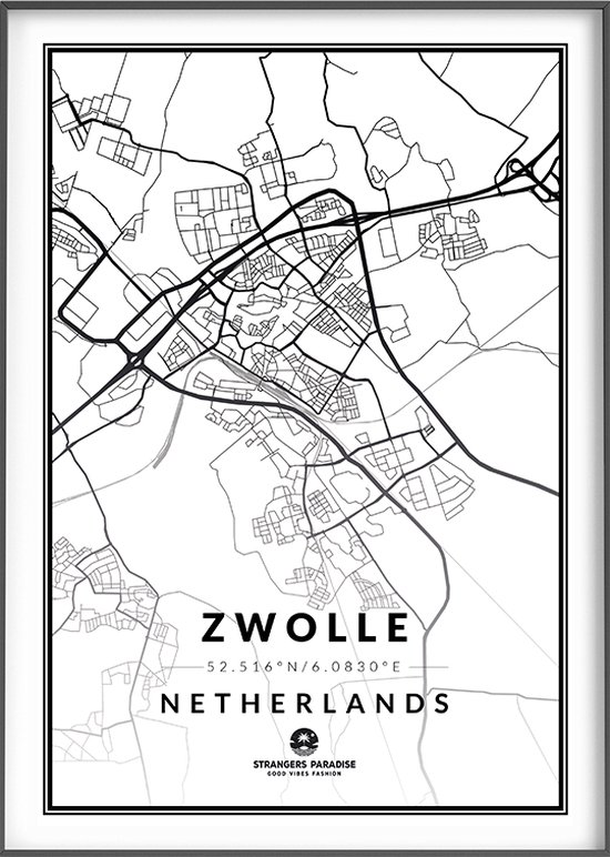 Plan de la ville de Zwolle Affiche de la ville 21x30