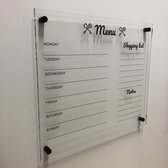 Menuplanner 40x35 cm - Acryl - Engels - Inclusief stift en montagemateriaal. Uitwisbaar en herschrijfbaar. - Transparant - Memobord / Planbord / Whiteboard