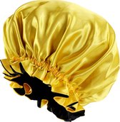 Gele / Zwarte Satijnen Slaapmuts met randje / Reversible Hair Bonnet / Haar bonnet van Satijn / Satin bonnet / Afro nachtmuts voor slapen