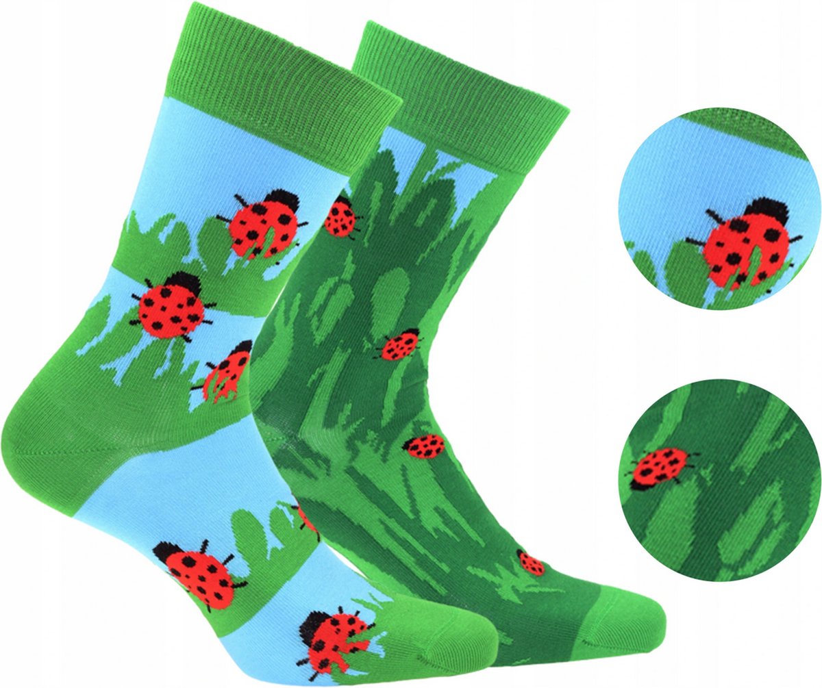 2 pack Gatta-Wola katoenen sokken Funky, 2 verschillende patronen, maat 43-46, Lieveheersbeestje in de natuurpatroon