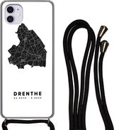 Hoesje met koord Geschikt voor iPhone 11 - Drenthe - Wegenkaart Nederland - Wit - Siliconen - Crossbody - Backcover met Koord - Telefoonhoesje met koord - Hoesje met touw