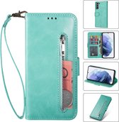 Luxe Telefoonhoesje voor Samsung Galaxy S22 Ultra | Hoogwaardig Leren Bookcase | Lederen Wallet Case | Pasjeshouder | Groen